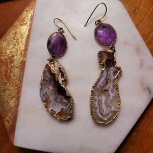 Elegant Purple and Gold Dangle Earrings